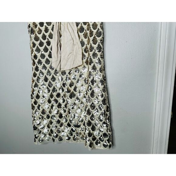 MILLY White Gold Silver Scallop Print Sequins Rhea Sleeveless Mini Dress Size 6 - Picture 15 of 16